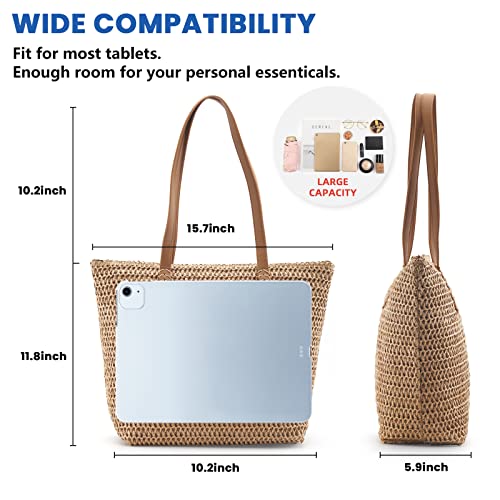 MABROUC Lightweight Straw Bag, Straw Beach Bag for Women, Large Woven Summer Tote Handbag Shoulder Bag for Outdoor Vacation