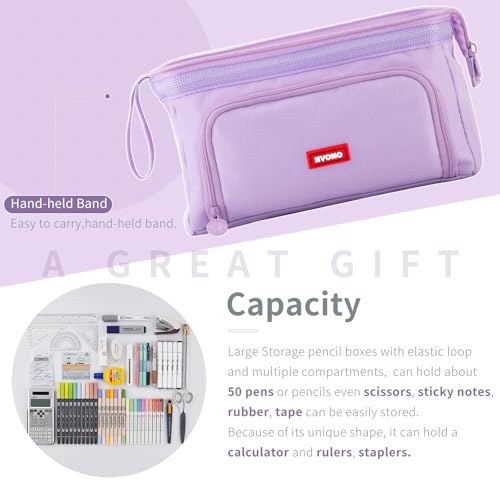 HVOMO Pencil Case Large Capacity Pencil Pouch Handheld Pen Bag Cosmetic Portable Gift for Office School Teen Girl Boy Men Women Adult (Purple)