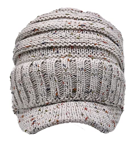 C.C Trendy Warm Oversized Chunky Soft Oversized Ribbed Slouchy Knit Hat with Visor Brim (Oatmeal)