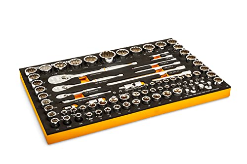 GEARWRENCH 83 Pc. 1/4, 3/8", 1/2" 90-Tooth SAE/Metric Mechanics Tool Set with EVA Foam Tray - 86529