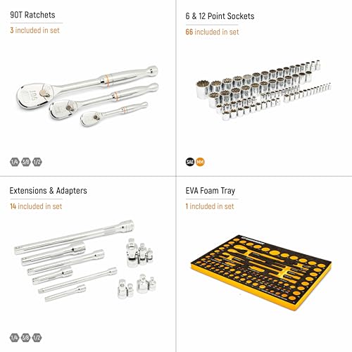 GEARWRENCH 83 Pc. 1/4, 3/8", 1/2" 90-Tooth SAE/Metric Mechanics Tool Set with EVA Foam Tray - 86529