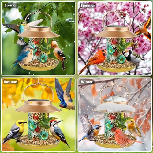 PENXUA Solar Bird Feeder for Outdoors Hunging, Gifts for Mom Grandma Women, Metal Waterproof Outside Wild Bird Feeders,Cardinals Feeders, Gifts for Bird Lovers, Lantern Light, Garden Decoration