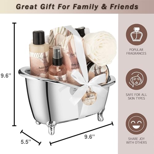 Spa Gift Baskets For Women - Luxury Bath Set With Coconut & Vanilla - Spa Kit Includes Body Wash, Bubble Bath, Lotion, Bath Salts, Body Scrub, Body Spray, Shower Puff, and Towel