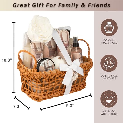 Spa Baskets For Women - Luxury Bath Set With Coconut & Vanilla - Spa Kit Includes Wash, Bubble Bath, Lotion, Bath Salts, Body Scrub, Body Spray, Shower Puff, Bathbombs, Soap and Towel