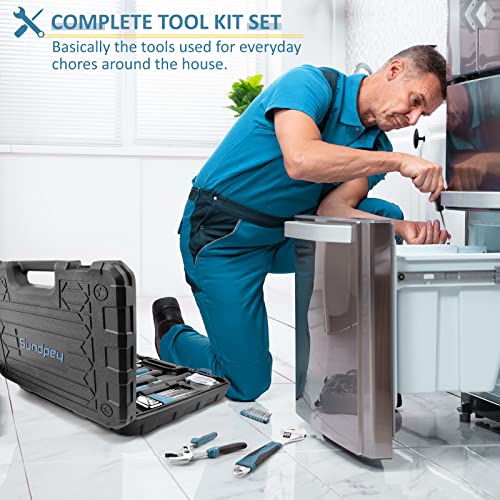 Sundpey Home Tool Kit 148-Pcs - Household Basic Complete Hand Repair portable Tool Set with Case & Ratcheting Screwdriver & Hex Key & Pliers & Wrench & Voltage Tester & Water Pump Plier for Men Women