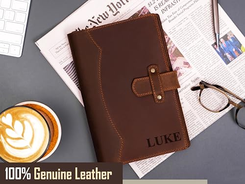 100% Genuine Leather Journal Engraved Name or Initials – Crafted in USA – Personalized Gift for Business, College, Travel, Work – Refillable Lined Pages Notebook for Writing – Journal for Men & Women