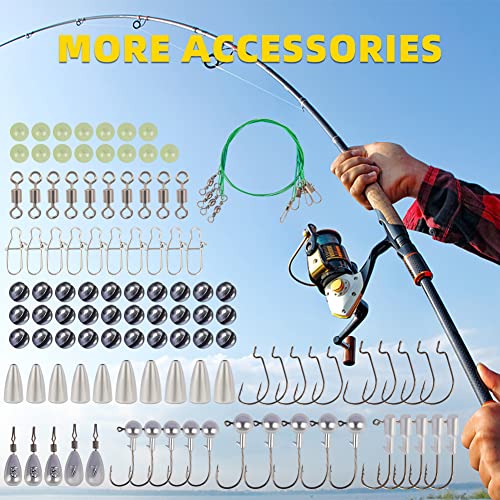 GOANDO Fishing Lures Fishing Gear Tackle Box Fishing Attractants for Bass Trout Salmon Fishing Accessories Including Spoon Lures Soft Plastic Worms Crankbait Jigs Fishing Hooks