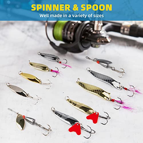 GOANDO Fishing Lures Fishing Gear Tackle Box Fishing Attractants for Bass Trout Salmon Fishing Accessories Including Spoon Lures Soft Plastic Worms Crankbait Jigs Fishing Hooks