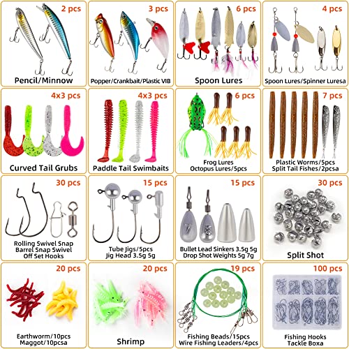 GOANDO Fishing Lures Fishing Gear Tackle Box Fishing Attractants for Bass Trout Salmon Fishing Accessories Including Spoon Lures Soft Plastic Worms Crankbait Jigs Fishing Hooks