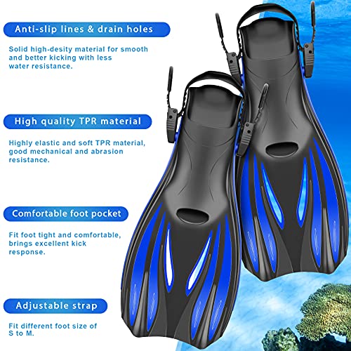 Snorkeling Gear for Adults Kids - Mask Fins Snorkel Set with Panoramic View Snorkel Mask Anti-Fog Anti-Leak, Dry Top Snorkel, Dive Flippers and Gear Bag, Snorkeling Diving Safety Gear