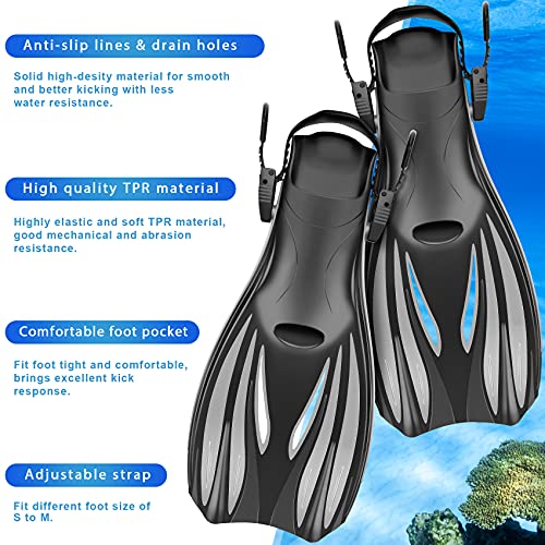 Snorkeling Gear for Adults Kids - Mask Fins Snorkel Set with Panoramic View Snorkel Mask Anti-Fog Anti-Leak, Dry Top Snorkel, Dive Flippers and Gear Bag, Snorkeling Diving Safety Gear