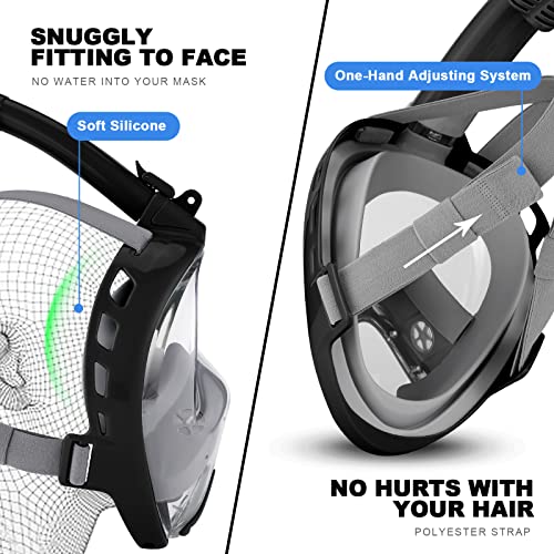 Odoland Snorkeling Packages for Adults & Youth, Full Face Snorkel Mask with Camera Mount, Adjustable Swim Fins, Mesh Bag, Anti-Fog Anti-Leak Scuba Diving Gear for Men & Women