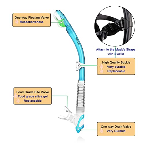 WACOOL Professional Snorkeling Snorkel Diving Scuba Package Set with Anti-Fog Coated Glass Purge Valve and Anti-Splash Silicon Mouth Piece for Men Women