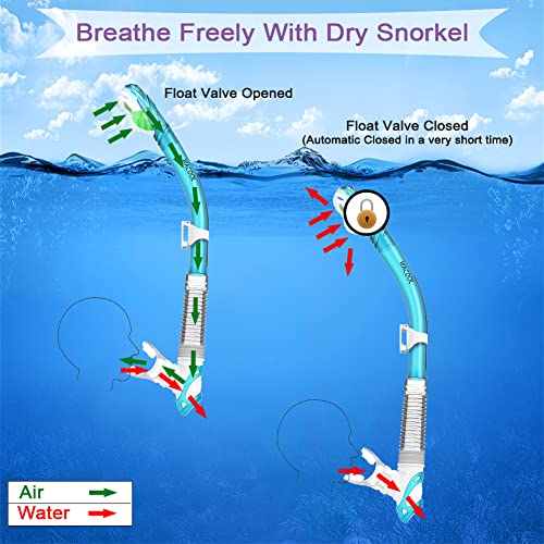 WACOOL Professional Snorkeling Snorkel Diving Scuba Package Set with Anti-Fog Coated Glass Purge Valve and Anti-Splash Silicon Mouth Piece for Men Women