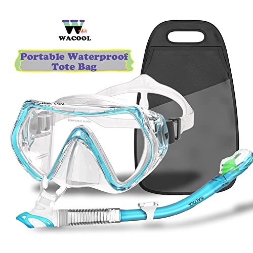 WACOOL Professional Snorkeling Snorkel Diving Scuba Package Set with Anti-Fog Coated Glass Purge Valve and Anti-Splash Silicon Mouth Piece for Men Women