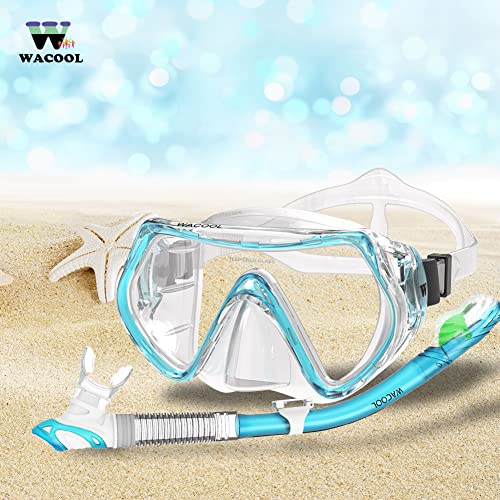 WACOOL Professional Snorkeling Snorkel Diving Scuba Package Set with Anti-Fog Coated Glass Purge Valve and Anti-Splash Silicon Mouth Piece for Men Women