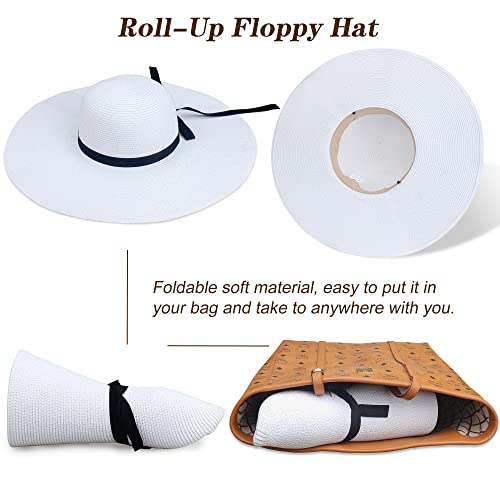 Naivlizer Women Wide Brim Sun Hat UPF50 Straw Summer Hat Floppy Beach Hat Roll-Up