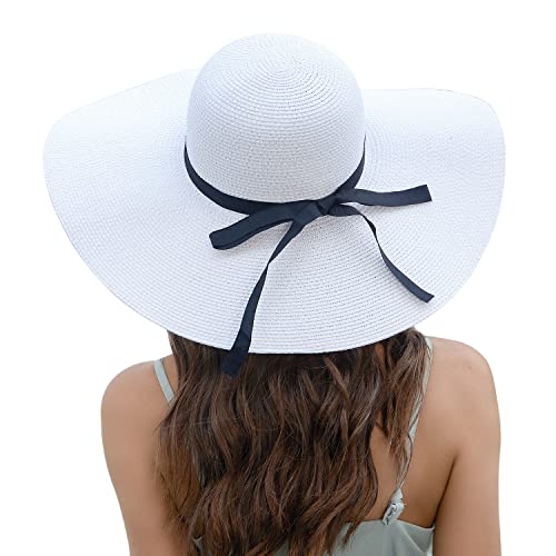 Naivlizer Women Wide Brim Sun Hat UPF50 Straw Summer Hat Floppy Beach Hat Roll-Up