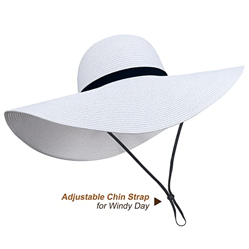 Naivlizer Women Wide Brim Sun Hat UPF50 Straw Summer Hat Floppy Beach Hat Roll-Up