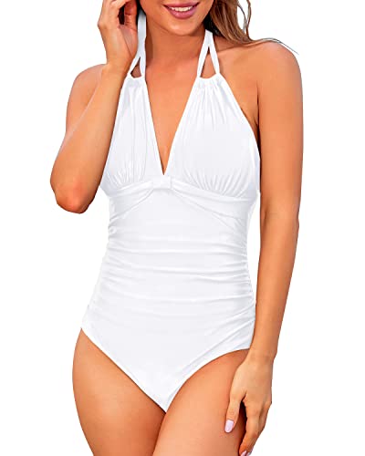 Tempt Me Women One Piece Swimsuits Tummy Control Halter Bathing Suits Sexy Ruched Slimming Swimwear