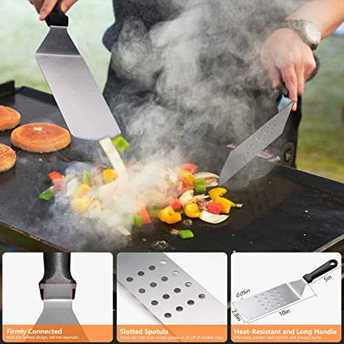 Griddle Accessories, 15 Pcs Flat Top Grill Accessories for Blackstone BBQ Accessories for Outdoor Hibachi Grilling Barbecue Utensil Valentine's Day Gifts for Men with Spatula Set and Burger Press