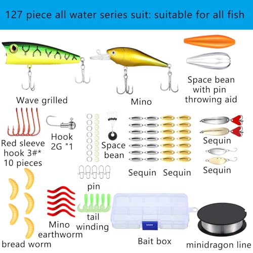 Sosation 134 Pcs Fishing Tool Kit Fishing Gear and Equipment Fishing Pliers Kit Fish Hook Remover Tool Fishing Lip Gripper set Fishing Lures Baits Tackle Accessories