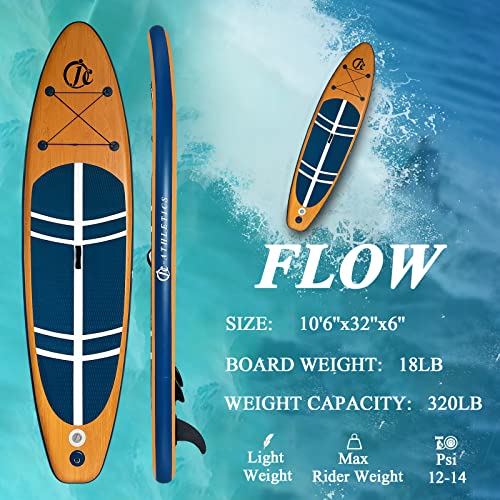 Inflatable Stand Up Paddle Board (6 Inches Thick), ISUP Package W/Premium SUP Accessories & Backpack, Non-Slip Deck,Fins, Adjustable Paddle, Leash, Hand Pump,Standing Boat for Youth & Adult