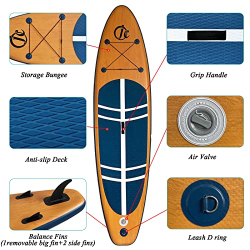 Inflatable Stand Up Paddle Board (6 Inches Thick), ISUP Package W/Premium SUP Accessories & Backpack, Non-Slip Deck,Fins, Adjustable Paddle, Leash, Hand Pump,Standing Boat for Youth & Adult