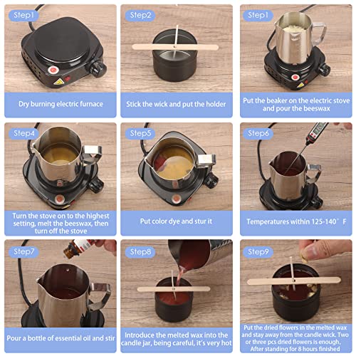 Complete Candle Making Kit with Wax Melter, Making Supplies,DIY Arts&Crafts Gift for Kids,Beginners,Adults,Including 500w Electronic Stove,Wicks,Rich Scents,Dyes,Melting Pot,Candle tins