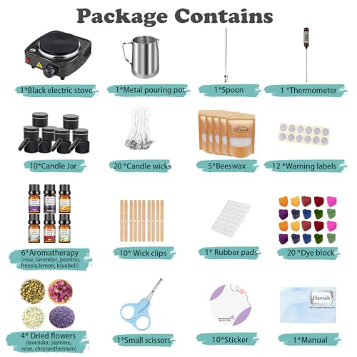 Complete Candle Making Kit with Wax Melter, Making Supplies,DIY Arts&Crafts Gift for Kids,Beginners,Adults,Including 500w Electronic Stove,Wicks,Rich Scents,Dyes,Melting Pot,Candle tins