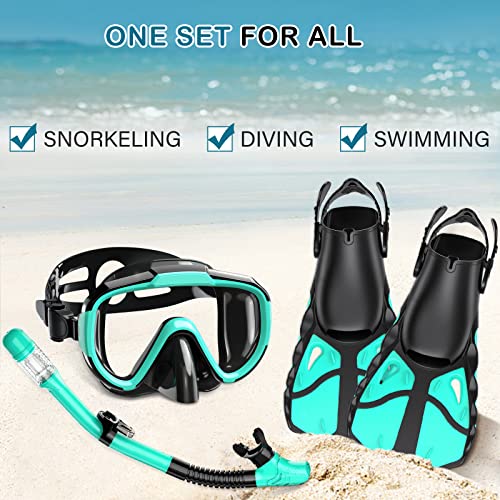 Snorkel Set with Fins for Adults, Mask Fins Snorkel Gear for Men and Women, Dry Top Snorkel Mask Snorkel Fins Combo Set with Travel Bag for Snorkeling, Diving, Swimming