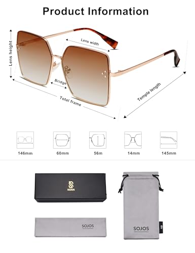 SOJOS Trendy Square Sunglasses Womens Big Oversized Designer Style UV Protection Sunnies Shades SJ1170