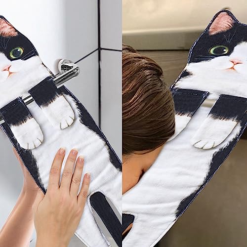 Cat Funny Hand Towels for Bathroom Kitchen - Cute Decorative Cat Decor Hanging Washcloths Face Towels Super Absorbent Soft - Mothers Day Easter House Warming Birthday Gifts for Women Cat Lovers