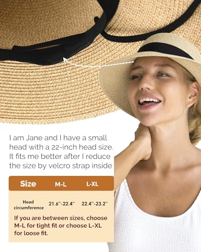 FURTALK Womens Beach Sun Straw Hat UV UPF50 Travel Foldable Brim Summer UV Hat