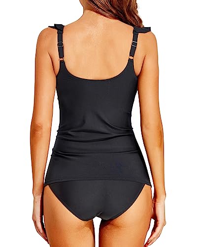 Holipick Two Piece Tankini Swimsuits for Women Tummy Control Bathing Suit Ruffle V Neck Tankini Top with Bikini Bottom