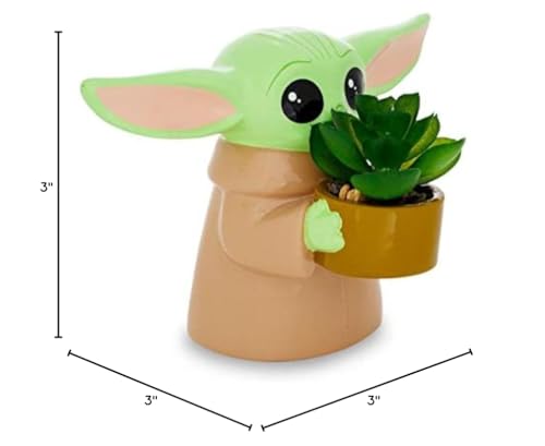 Silver Buffalo Star Wars: The Mandalorian Baby Yoda The Child Grogu 4-Inch Ceramic Mini Planter with Artificial Succulent