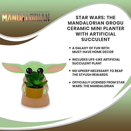 Silver Buffalo Star Wars: The Mandalorian Baby Yoda The Child Grogu 4-Inch Ceramic Mini Planter with Artificial Succulent