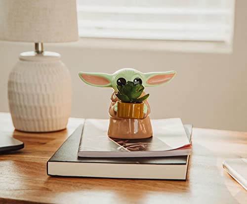 Silver Buffalo Star Wars: The Mandalorian Baby Yoda The Child Grogu 4-Inch Ceramic Mini Planter with Artificial Succulent