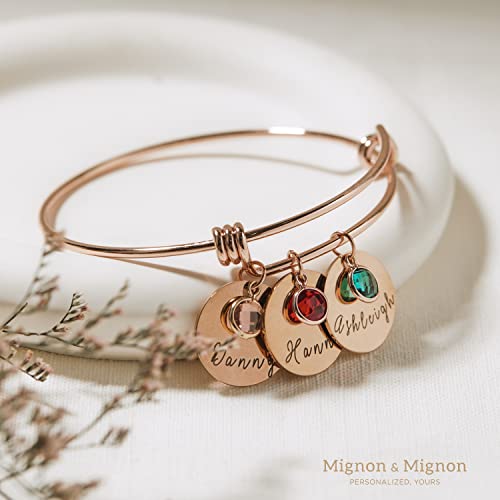 Personalized Birthstone Bracelet with Name Friendship Jewelry Bridesmaid Mom Birthday Gift For Her Handmade Engraved Jewelry Personalized Best Gift For Grandma Matching Bracelets for Women - ABR-LC-BS