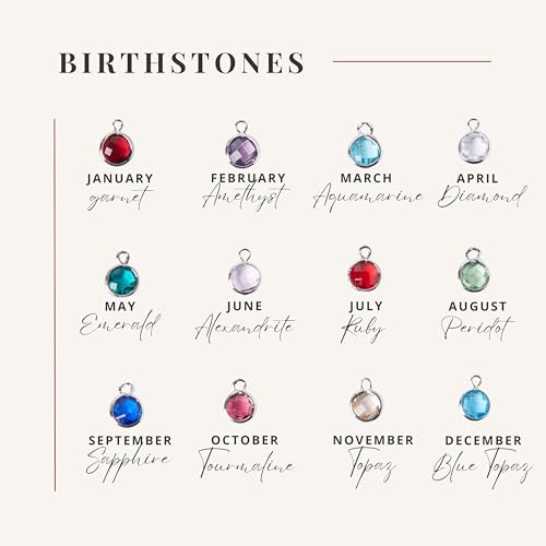 Custom Birthstone Name Necklace Personalized for Women Girls Birthday Gold Plated Gemstone Pendant Jewelry for Mom Engraved Necklace Handmade Customized June Anniversary Grandma -CN-BS-SH