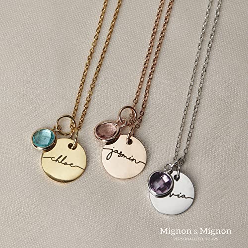 Custom Birthstone Name Necklace Personalized for Women Girls Birthday Gold Plated Gemstone Pendant Jewelry for Mom Engraved Necklace Handmade Customized June Anniversary Grandma -CN-BS-SH