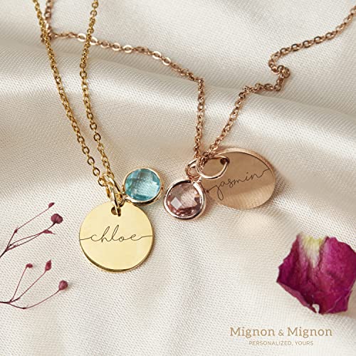 Custom Birthstone Name Necklace Personalized for Women Girls Birthday Gold Plated Gemstone Pendant Jewelry for Mom Engraved Necklace Handmade Customized June Anniversary Grandma -CN-BS-SH