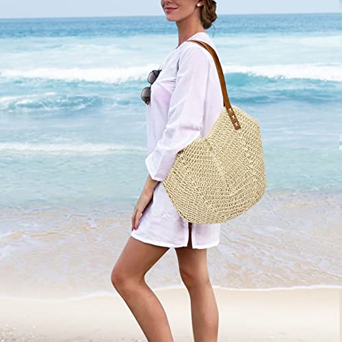 Straw Bag for Women Summer Beach Bag Soft Woven Tote Bag Large Rattan Shoulder Bag for Vacation