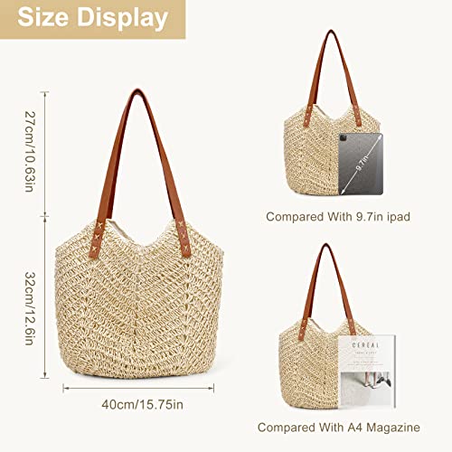 Straw Bag for Women Summer Beach Bag Soft Woven Tote Bag Large Rattan Shoulder Bag for Vacation