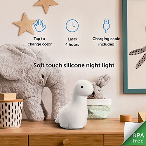 Globe Electric 13848 Brontosaurus Multicolor Changing LED Integrated Rechargeable Silicone Night Light, Table Lamp, Tap Light, White, Room Décor, Home Décor, Nightstand, Bedside Lamps, LED Lamp