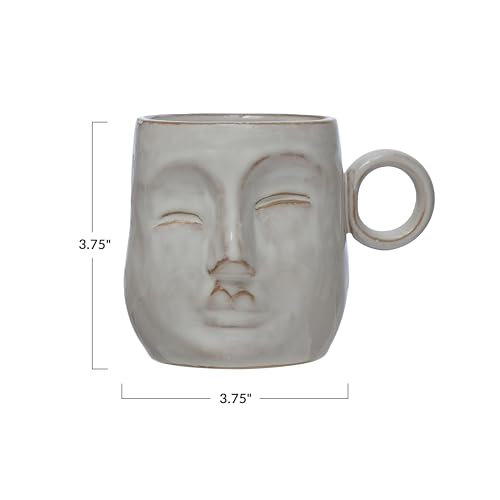 Bloomingville Stoneware Face, Reactive Glaze, Cream Color Mug, 1 Count (Pack of 1), White