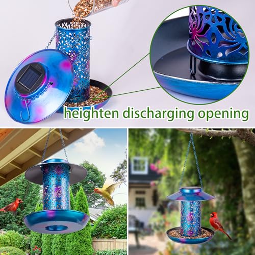 Ottsuls Solar Bird Feeder for Outdoors Hanging, Metal Wild Cardinals Garden Lantern with S Hook, Weatherproof and Water Resistant Birdfeeders as Gift Idea for Bird Lovers (Blue)