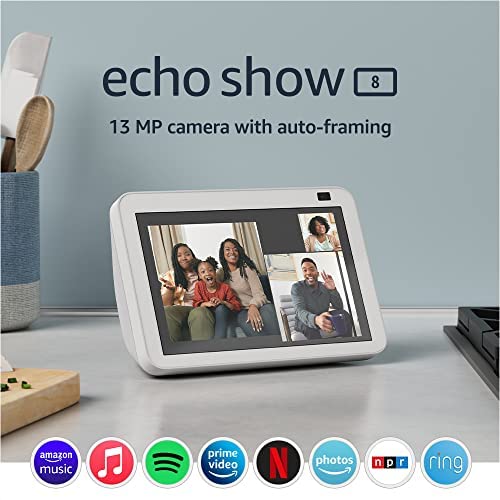 Echo Show 8 (2nd Gen, 2021 release) | HD smart display with Alexa and 13 MP camera | Glacier White | with Wyze Cam V3 bundle