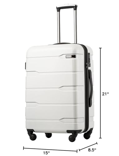 Coolife Luggage Expandable(only 28") Suitcase PC+ABS Spinner Built-In TSA lock 20in 24in 28in Carry on (white, S(20in_carry on))