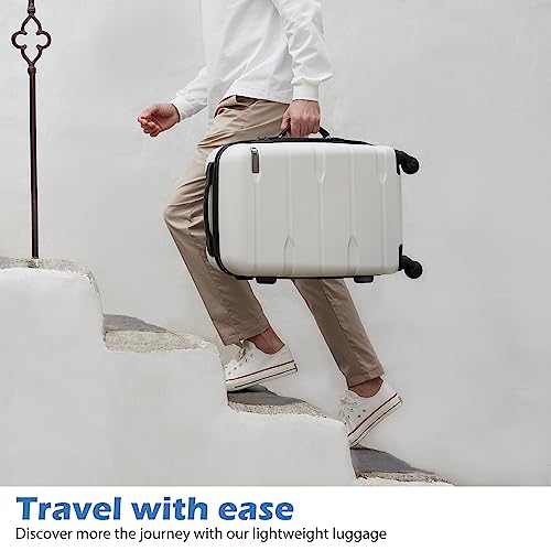 Coolife Luggage Expandable(only 28") Suitcase PC+ABS Spinner Built-In TSA lock 20in 24in 28in Carry on (white, S(20in_carry on))